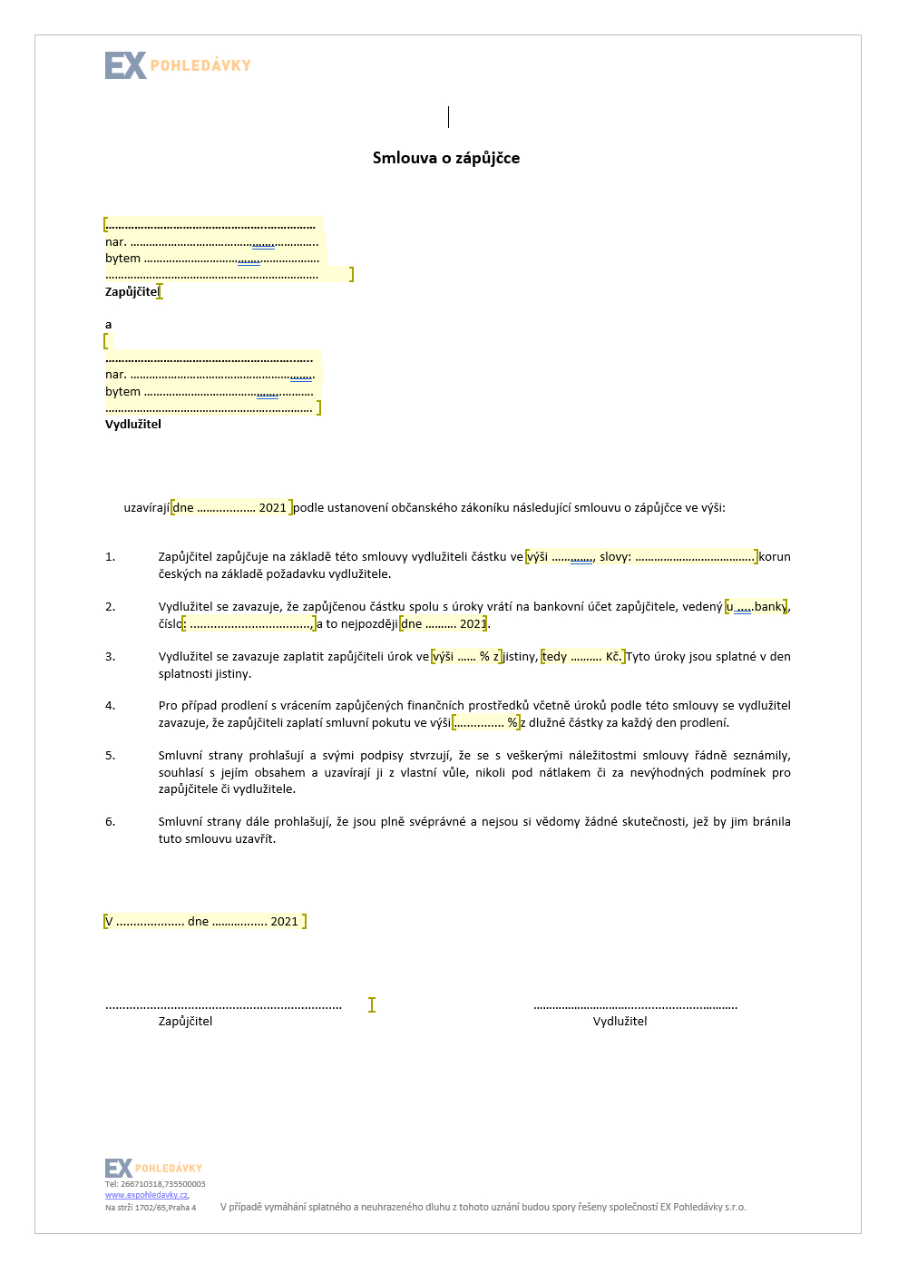 Smlouva o zápůjčce