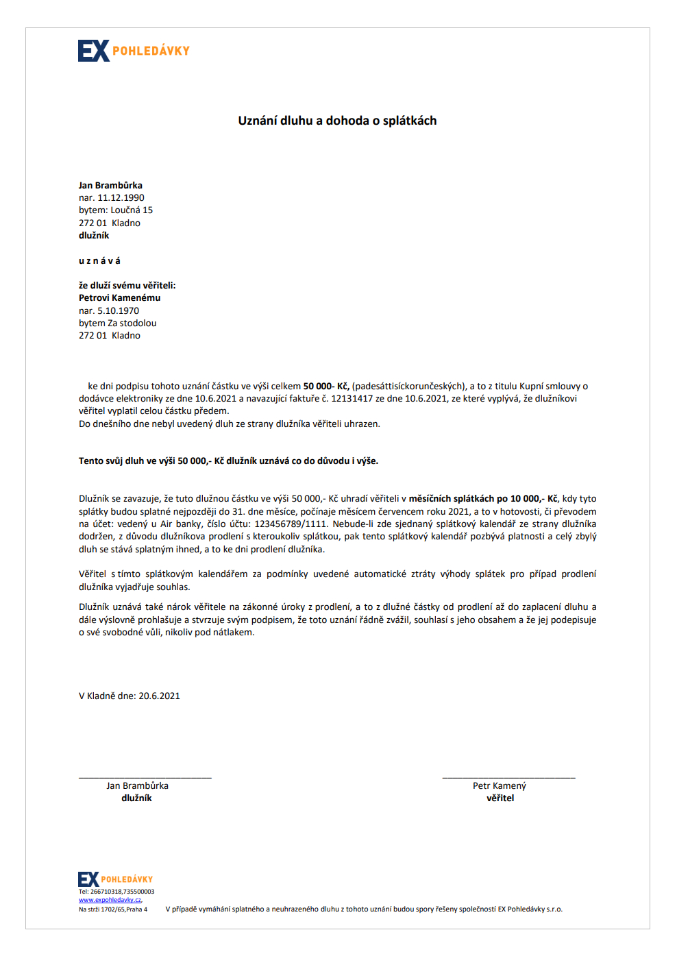 Uznání dluhu a dohoda o splátkách